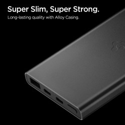 Spigen Power Bank Essential (EA2210) Fast Charge, USB, 2x Type C, Slim Design, Quantum Boost, 10000mAh, 22.5W Black