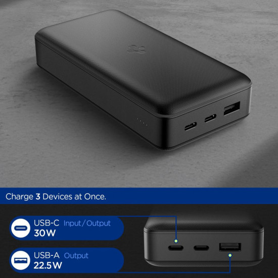 Spigen Power Bank (EA3030) Fast Charge, USB, 2x Type C, Quantum Boost, 30000mAh, 30W Black