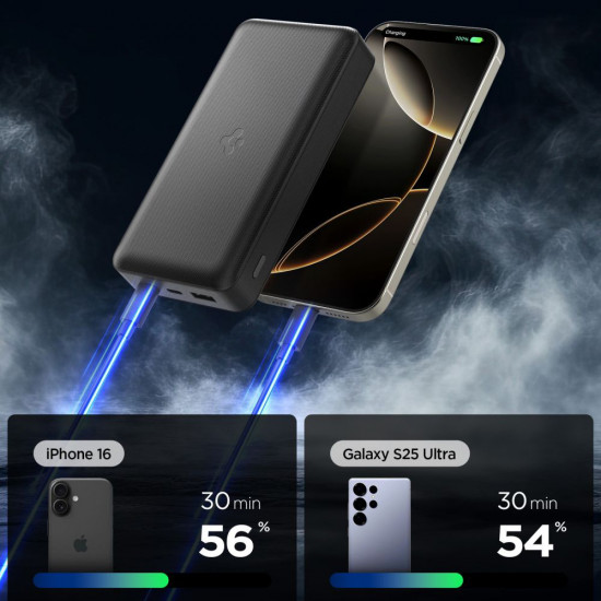 Spigen Power Bank (EA3030) Fast Charge, USB, 2x Type C, Quantum Boost, 30000mAh, 30W Black
