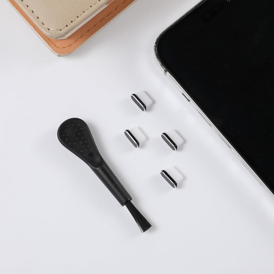 Techsuit (4 pack) Dust Plug PortShieldX (AD1) Type C Port Cover, Aluminum/Silicone, for Daily Defense, with Brush Black