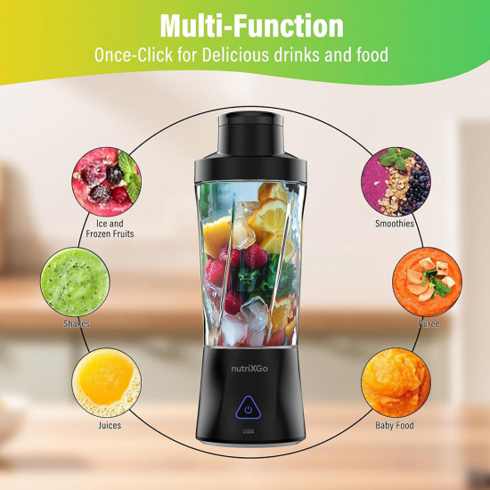 Techsuit Portable Blender nutriXGo (BP1) with Type C Cable, Rechargeable, 700ml, 20000rpm, 6000mAh Black