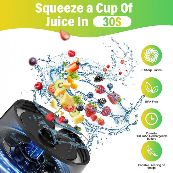 Techsuit Portable Blender nutriXGo (BP1) with Type C Cable, Rechargeable, 700ml, 20000rpm, 6000mAh Black