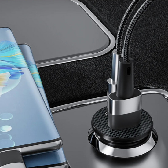 Techsuit Premium Car Charger MiniFuseX (C4) Fast Charge, Mini Design, 2in1 USB QC 4.0, Type C PD20W, ABS Black