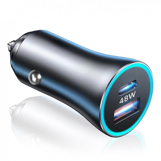 Techsuit Premium Car Charger RescueVolt (C3) with Metal Window Breaker, Fast Charge, USB QC18W, USB C PD30W, 5V/3A Grey