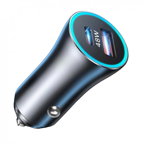 Techsuit Premium Car Charger RescueVolt (C3) with Metal Window Breaker, Fast Charge, USB QC18W, USB C PD30W, 5V/3A Grey