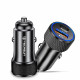 Techsuit Premium Car Charger VoltDuo (C2) with LED Light, USB QC 3.0, Type C PD30W, 5V/3A, ABS, Metal Black