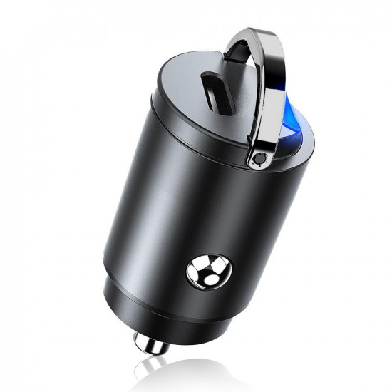 Techsuit Premium Car Charger NanoVolt (C5) Mini Design, Fast Charge, Type C PD30W, 3A, Pull Ring, Aluminium Alloy Black