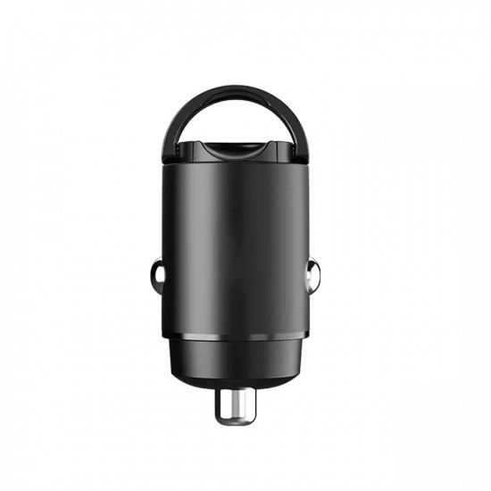 Techsuit Premium Car Charger NanoVolt (C5) Mini Design, Fast Charge, Type C PD30W, 3A, Pull Ring, Aluminium Alloy Black