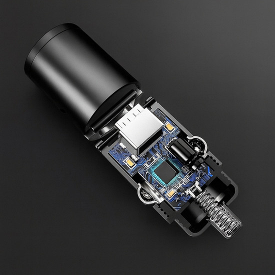 Techsuit Premium Car Charger NanoVolt (C5) Mini Design, Fast Charge, Type C PD30W, 3A, Pull Ring, Aluminium Alloy Black