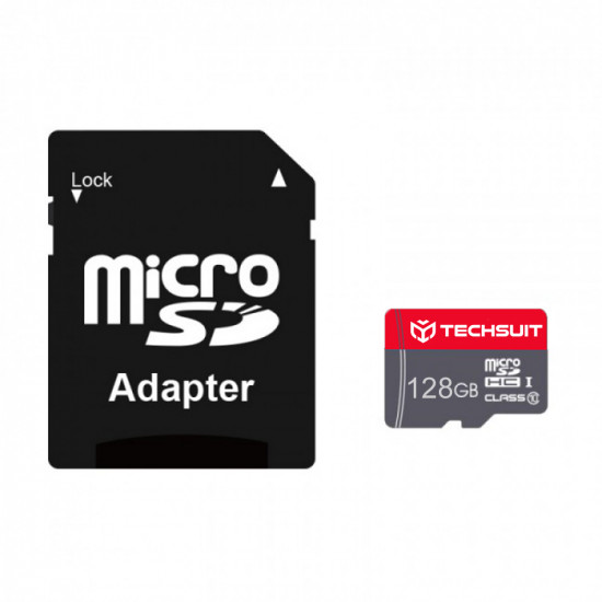 Techsuit Memory Card THCM26 (THCM269128) with Adapter, MicroSDHC, Class 10, 128GB Red