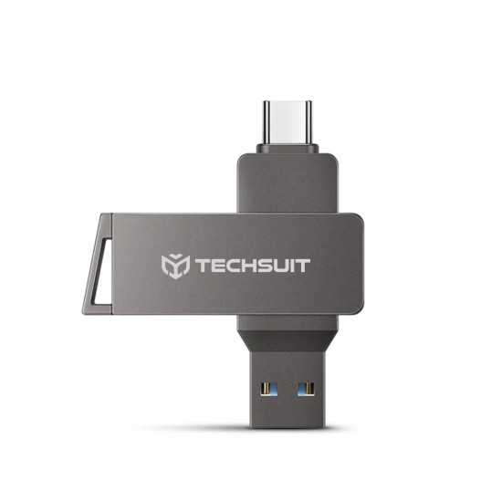 Techsuit Memory Stick THSM20 (THSM201128) Dual Interface USB 3.0, Type C 128GB, High Speed FlashDrive Grey