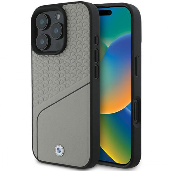 BMW BMHMP16L23RDCLG iPhone 16 Pro 6.3" gray hardcase Sign Leather Textured and Line MagSafe