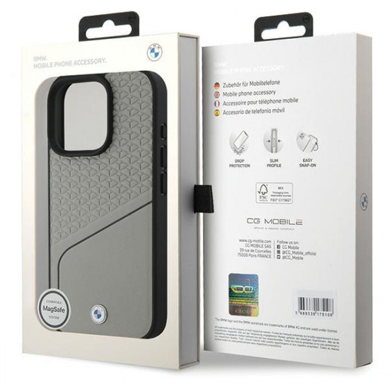 BMW BMHMP16L23RDCLG iPhone 16 Pro 6.3" gray hardcase Sign Leather Textured and Line MagSafe