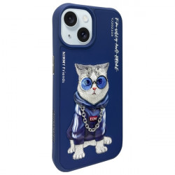 Nimmy case iPhone 15 6.1" blue/blue Glasses Cool Cat