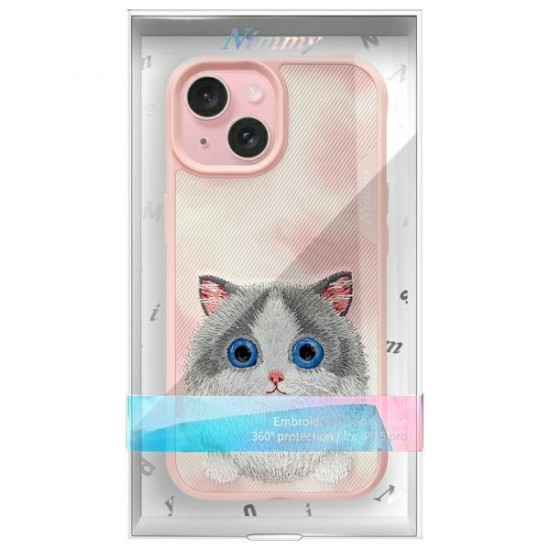 Nimmy Case iPhone 15 6.1" pink Big Eyed Pet 2.0 Cat