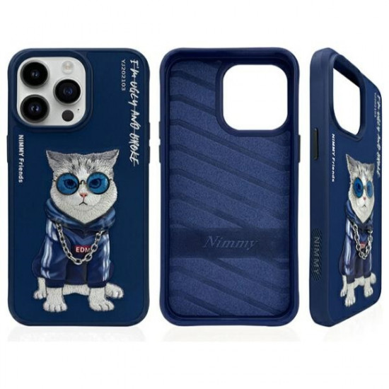 Nimmy iPhone 15 Pro 6.1" Case Blue/Blue Glasses Cool Cat