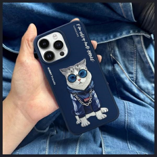 Nimmy iPhone 15 Pro 6.1" Case Blue/Blue Glasses Cool Cat