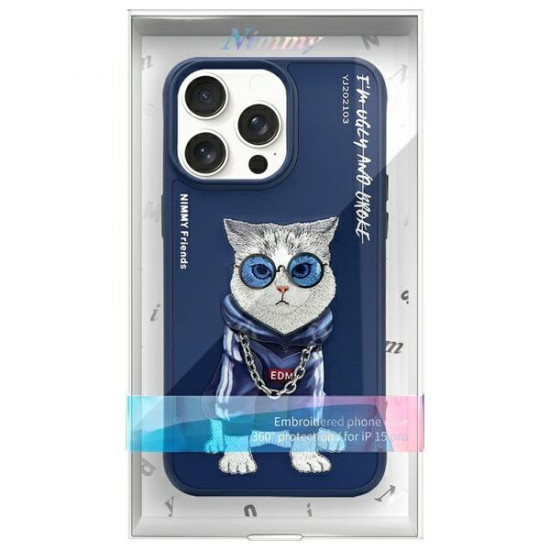Nimmy iPhone 15 Pro 6.1" Case Blue/Blue Glasses Cool Cat