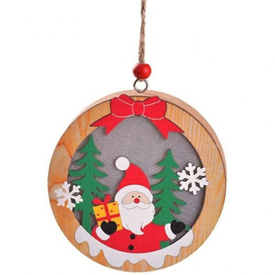Wooden Santa Claus Christmas Lamp - Round