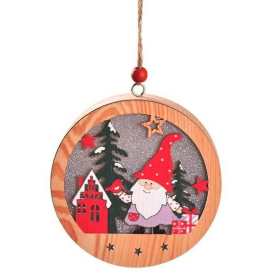 Wooden Christmas Lamp - Leprechaun and House - Round