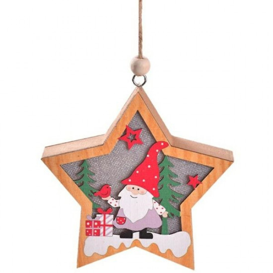 Wooden Christmas Lamp with a Leprechaun and a Gift - Christmas Wooden Christmas Lamp with a Leprechaun and a Gift - Christmas