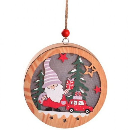 Wooden Christmas Lamp - Leprechaun and Car - Round
