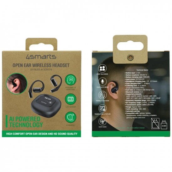 Bluetooth headphones 4smarts SkyBuds OWS with AI display, black