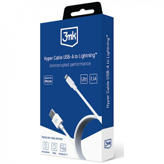 3MK Hyper Cable USB-A to Lightning 1.2m 5V/2.1A 12W white/white