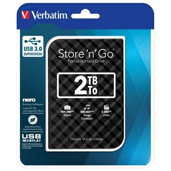 Verbatim HDD Drive 2TB USB 3.0 External Store n Go black 53195