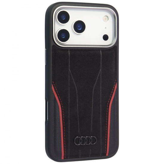 Case Audi R8 Genuine Leather MagSafe for iPhone 17 Pro black-red