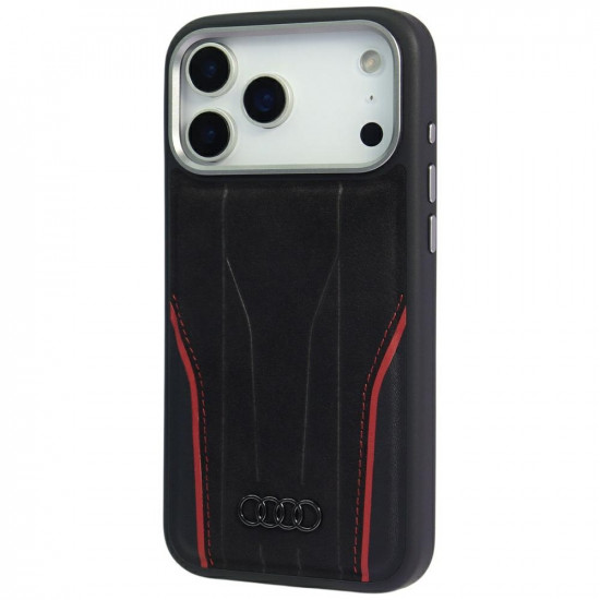 Case Audi R8 Genuine Leather MagSafe for iPhone 17 Pro black-red