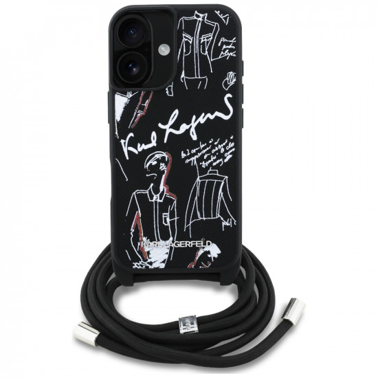 Case Karl Lagerfeld Crossbody Grained Pattern &amp; Logo MagSafe for iPhone 16 black