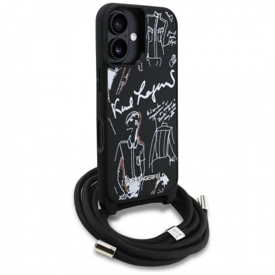 Case Karl Lagerfeld Crossbody Grained Pattern &amp; Logo MagSafe for iPhone 16 black