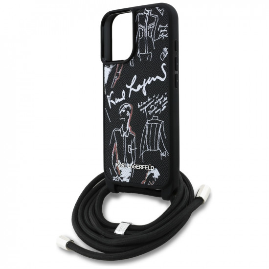 Case Karl Lagerfeld Crossbody Grained Pattern &amp; Logo MagSafe for iPhone 16 black