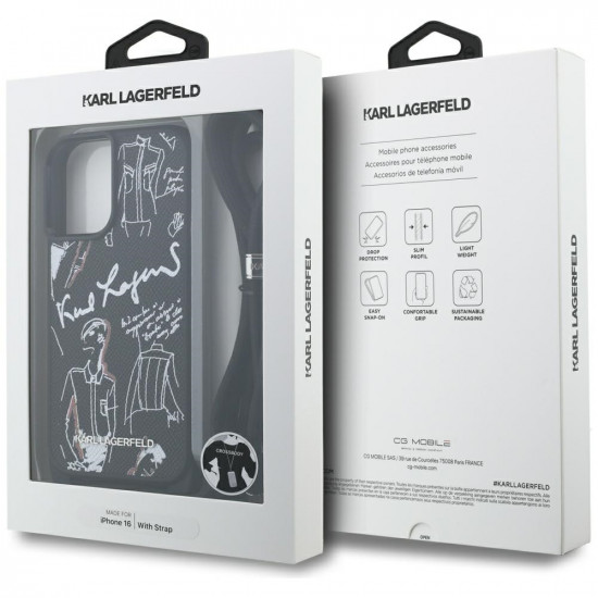 Case Karl Lagerfeld Crossbody Grained Pattern &amp; Logo MagSafe for iPhone 16 black