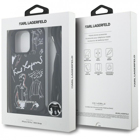 Case Karl Lagerfeld Crossbody Grained Pattern &amp; Logo for iPhone 16 Pro black