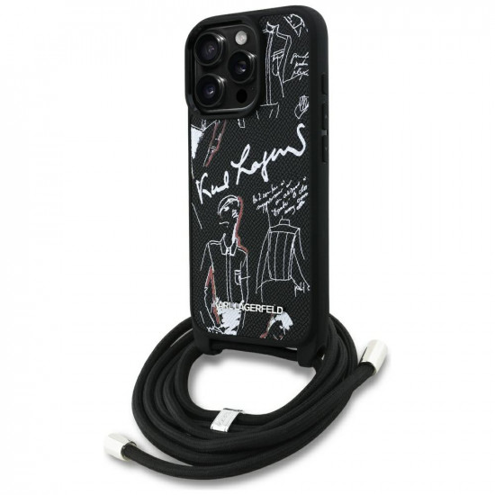 Case Karl Lagerfeld Crossbody Grained Pattern &amp; Logo for iPhone 16 Pro Max black