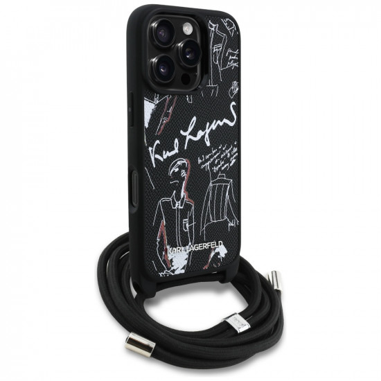 Case Karl Lagerfeld Crossbody Grained Pattern &amp; Logo for iPhone 16 Pro Max black