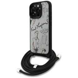 Case Karl Lagerfeld Crossbody Grained Pattern & Logo for iPhone 16 Pro Max gray Case Karl Lagerfeld Crossbody Grained Pattern & Logo for iPhone 16 Pro Max gray