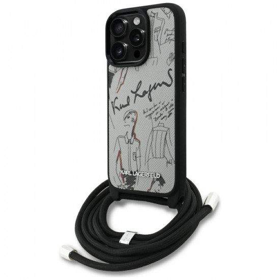 Case Karl Lagerfeld Crossbody Grained Pattern &amp; Logo for iPhone 16 Pro Max gray