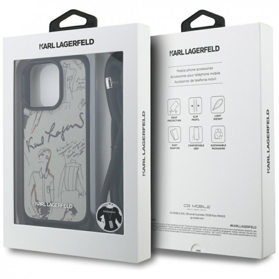 Case Karl Lagerfeld Crossbody Grained Pattern &amp; Logo for iPhone 16 Pro Max gray