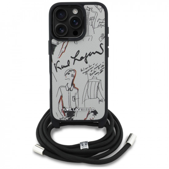 Case Karl Lagerfeld Crossbody Grained Pattern &amp; Logo for iPhone 16 Pro gray