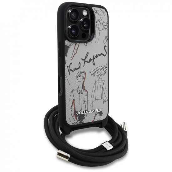 Case Karl Lagerfeld Crossbody Grained Pattern &amp; Logo for iPhone 16 Pro gray