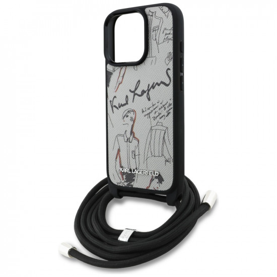 Case Karl Lagerfeld Crossbody Grained Pattern &amp; Logo for iPhone 16 Pro gray