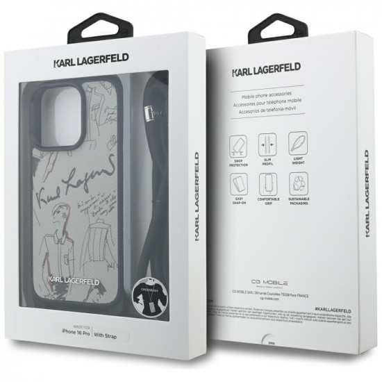 Case Karl Lagerfeld Crossbody Grained Pattern &amp; Logo for iPhone 16 Pro gray