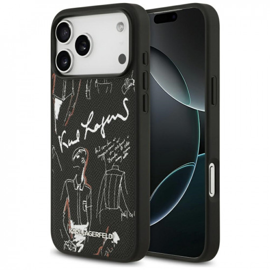 Karl Lagerfeld Grained Pattern &amp; Logo MagSafe Case for iPhone 17 Pro Max Black