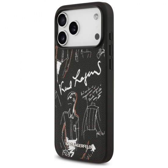 Karl Lagerfeld Grained Pattern &amp; Logo MagSafe Case for iPhone 17 Pro Max Black