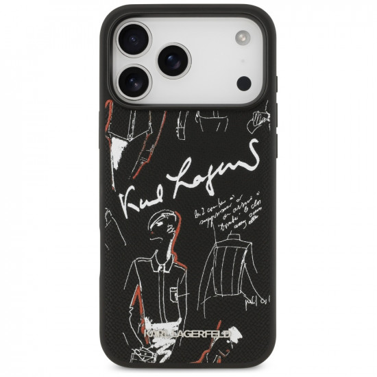 Karl Lagerfeld Grained Pattern &amp; Logo MagSafe Case for iPhone 17 Pro Max Black
