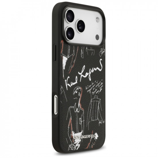 Karl Lagerfeld Grained Pattern &amp; Logo MagSafe Case for iPhone 17 Pro Max Black