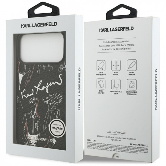 Karl Lagerfeld Grained Pattern &amp; Logo MagSafe Case for iPhone 17 Pro Max Black